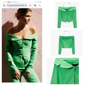 New! Zara Green Fitted Off-the-Shoulder Blouse Removable Strap